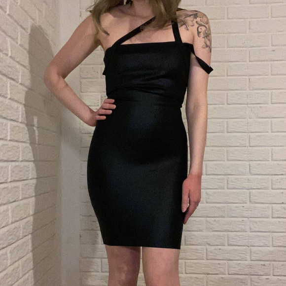 Herve Leger Black Metallic Shiny Bandage Strappy Bodycon Mini Dress, Size XS - Picture 4 of 8